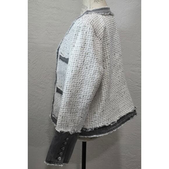 Nanette Lepore Chic White & Gray Tweed Multi Pockets Open Jacket Blazer - Picture 5 of 12